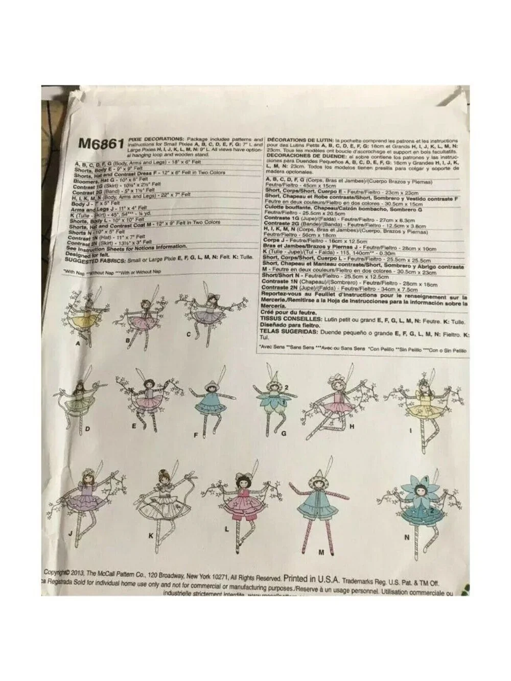 Sewing Pattern McCalls M6861 Crafts PIXIE DECORATIONS Uncut Designer Linda Carr